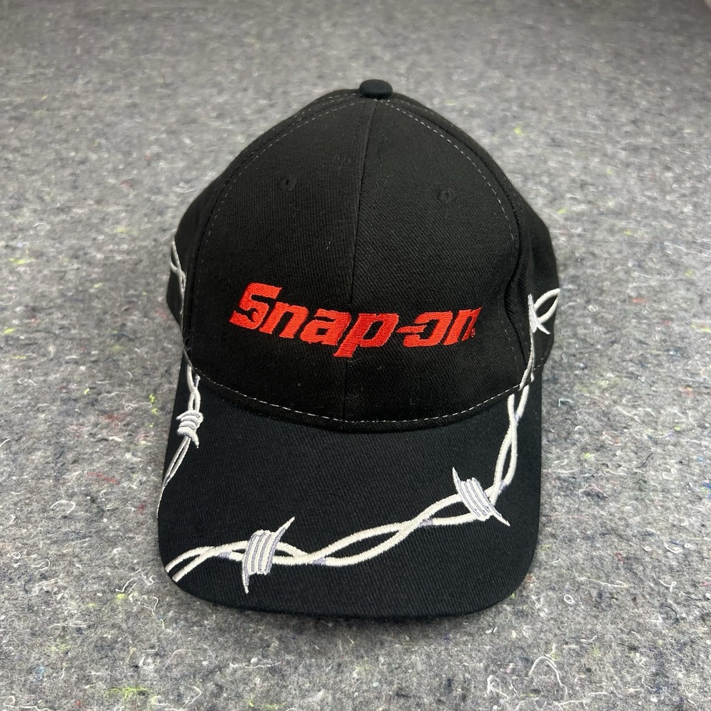 Snap-On Men's Baseball Cap One Size Black Barbed Wire Embroidered Hat Used